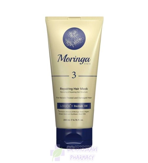 ماسک مو ترمیم کننده 3 مورینگا امو مناسب موهای کراتینه و آسیب دیده 200 میلی لیتر