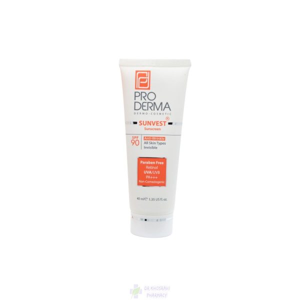 کرم ضد آفتاب و ضد چروک پرودرما بی رنگ SPF 90 مناسب انواع پوست
