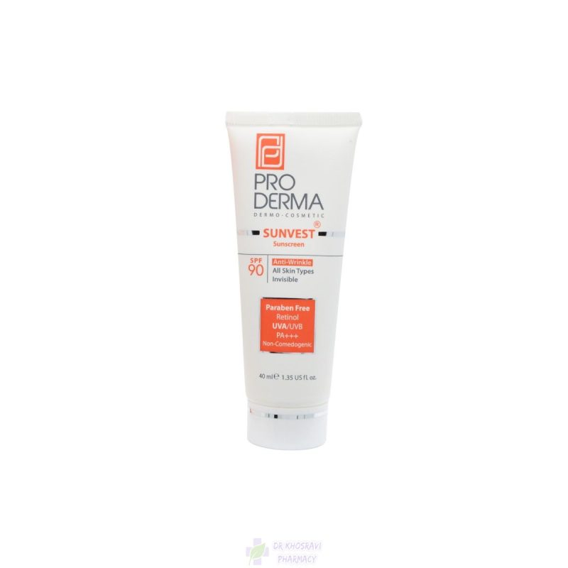 کرم ضد آفتاب و ضد چروک پرودرما بی رنگ SPF 90 مناسب انواع پوست